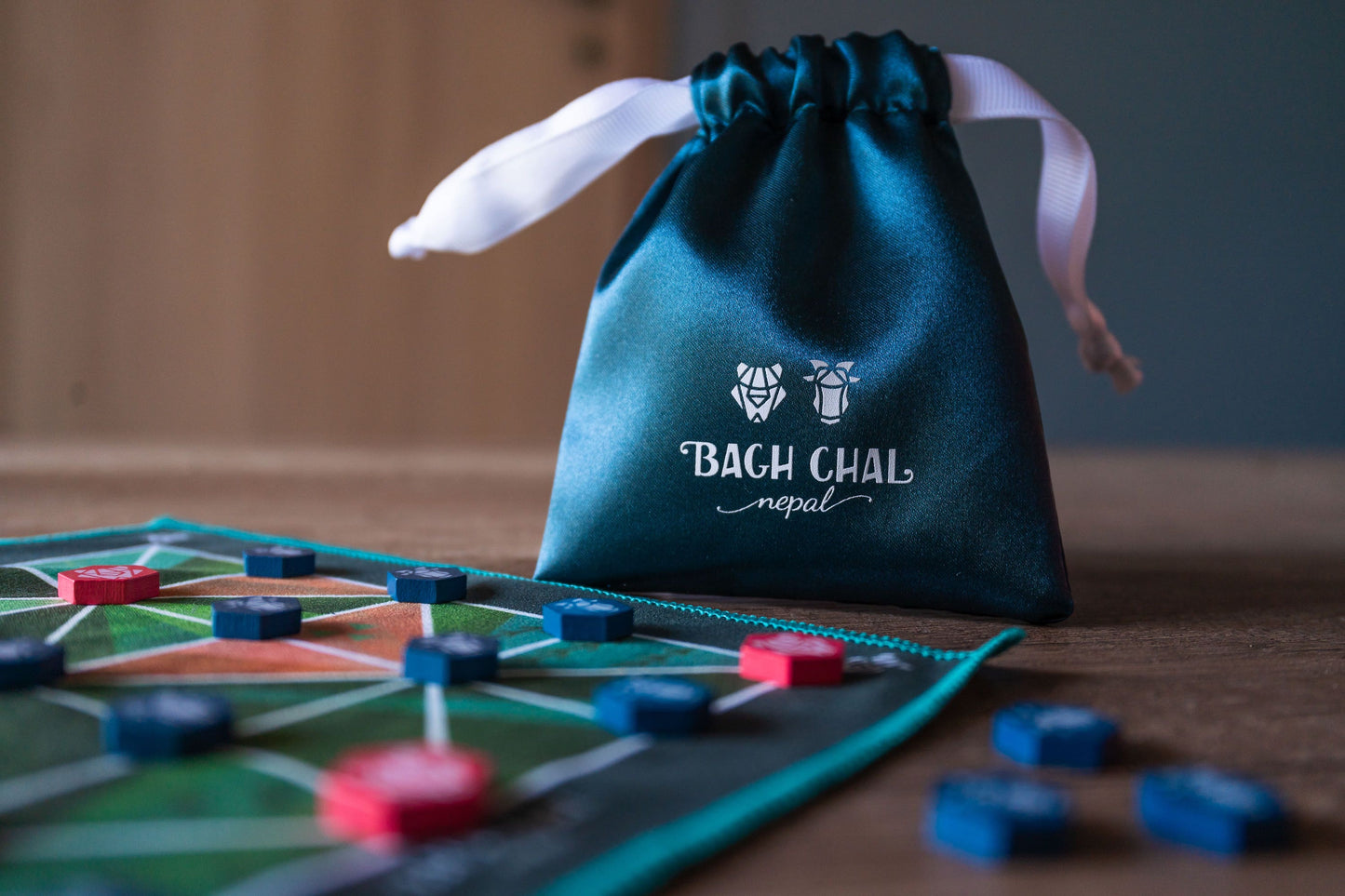 Bagh Chal pouch, game mat, tokens